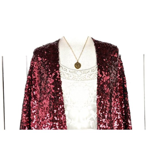 Red sequin beaded kimono cardigan jacket cover up one size - Picture 3 of 7